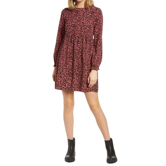 BP Black Graphic Blooms Long Sleeve Dress Size Small - Picture 1 of 11